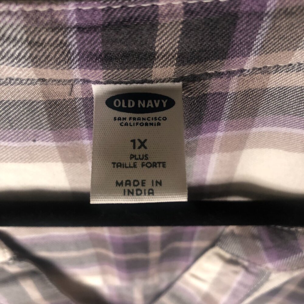 Old Navy plaid v-neck long-sleeve tunic style blouse 1X - worn once - Picture 3 of 4